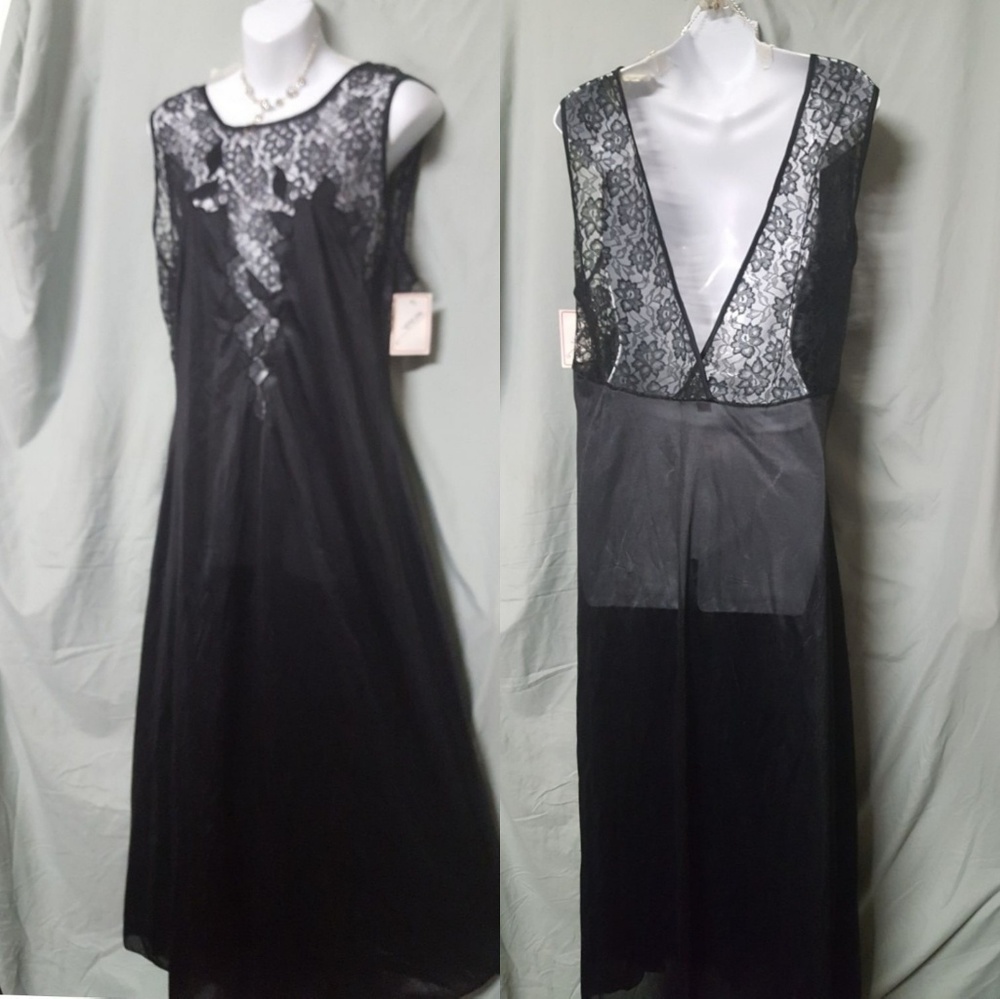 Ventura Long Sexy Black with Lace Trim Nylon Night